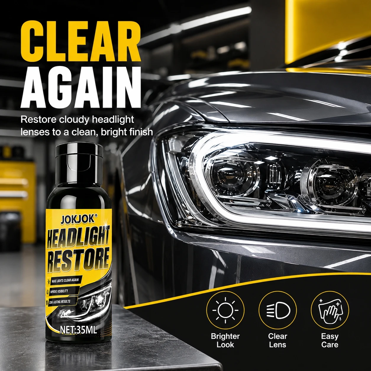 Headlight Restoration Spray, Yellowing Haze and Cloudiness Remover for Car Front Lights, Rear Lights and Lens Oxidation Care