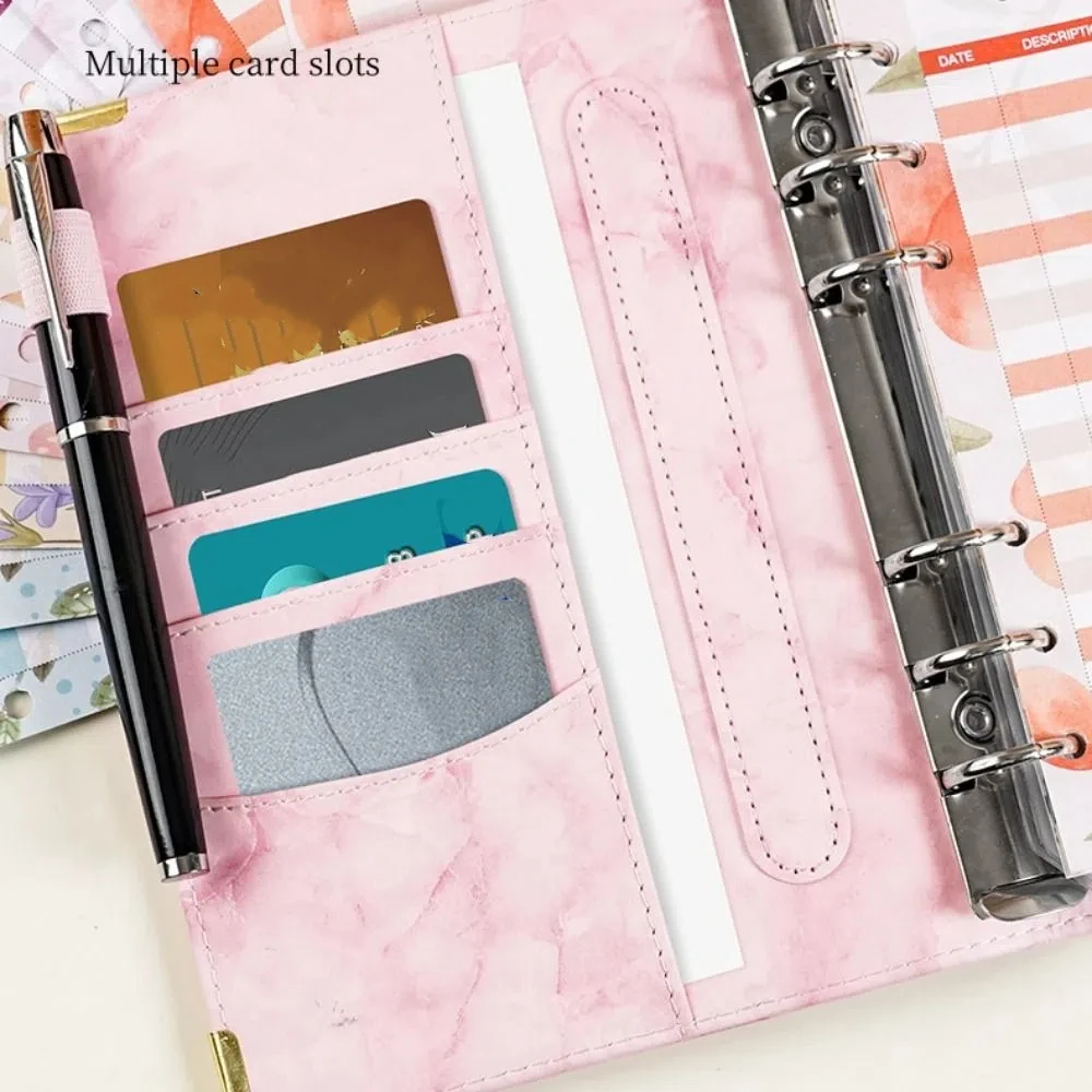 Marbling Money Saving Binder PU Card Holder Savings Challenges Book Waterproof Money Planner Cash Budget Book Charge Up