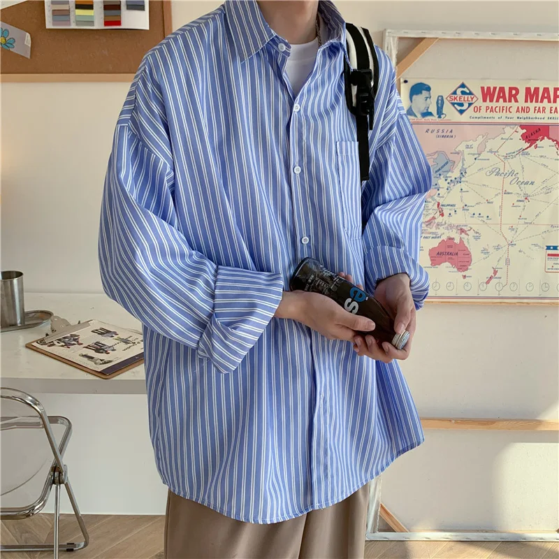 

Trendy striped shirt men's long sleeved Korean version trendy shirt Spring and Autumn Hong Kong style casual jacket