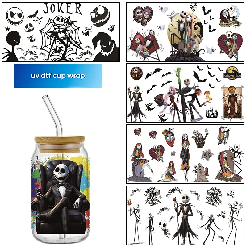 Jack Sally Libbey design transfer Stickers 16oz UV DTF Cup Wrap Beer Glass Can DIY Sticker Selfadhesive Washable home decoration
