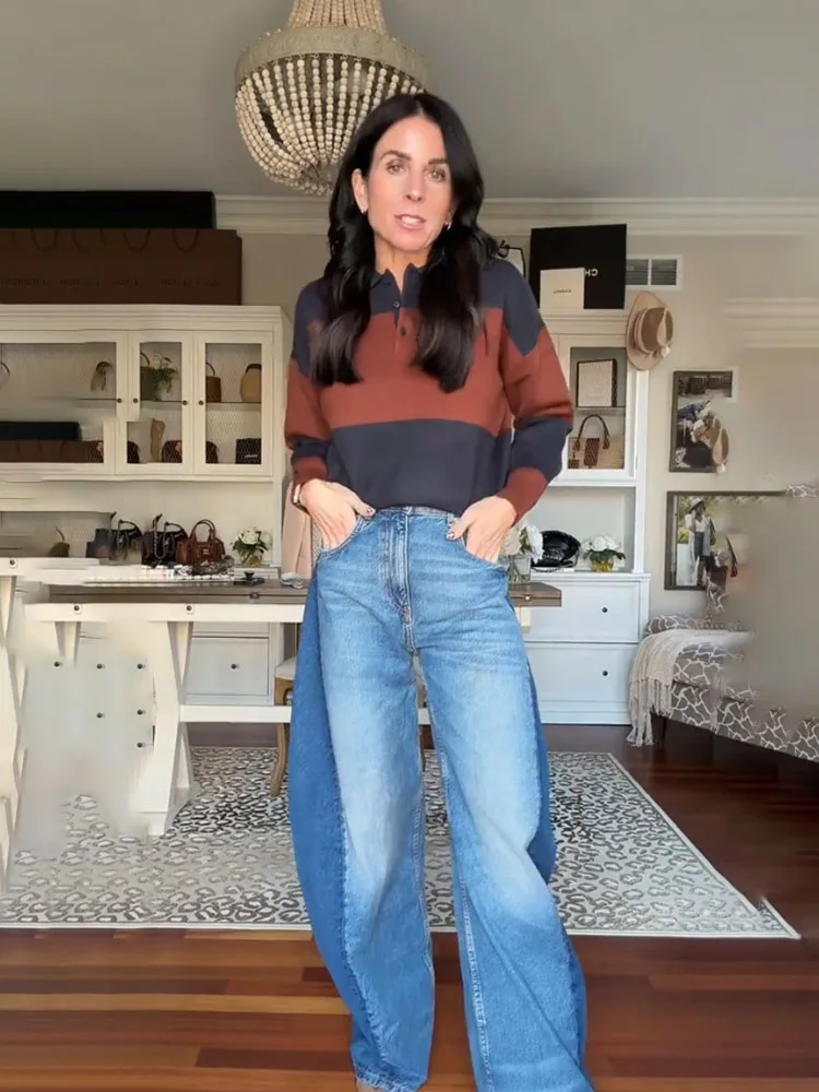 

HH женский осенне-зимний новый модный полосатый вязаный пуловер с воротником-поло, женский универсальный повседневный свитер, пуловер