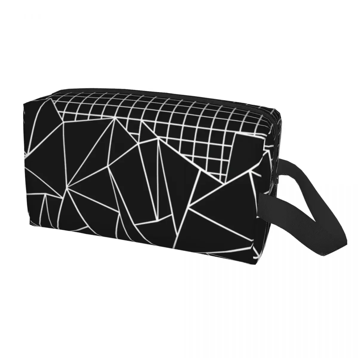 Custom Abstract Outline With Grid Black Toiletry Bag for Women Makeup Cosmetic Organizer Ladies Beauty Storage Dopp Kit Case