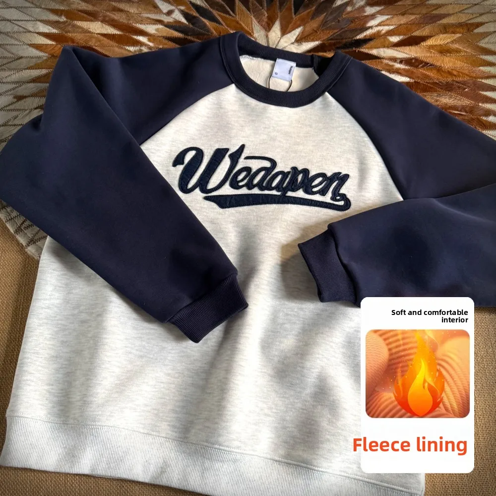 

Мужская утепленная толстовка оверсайз с цветными блоками, на флисовой подкладке, осенне-зимняя, новая, в американском ретро-стиле, свободного кроя, теплая, с удлиненными рукавами