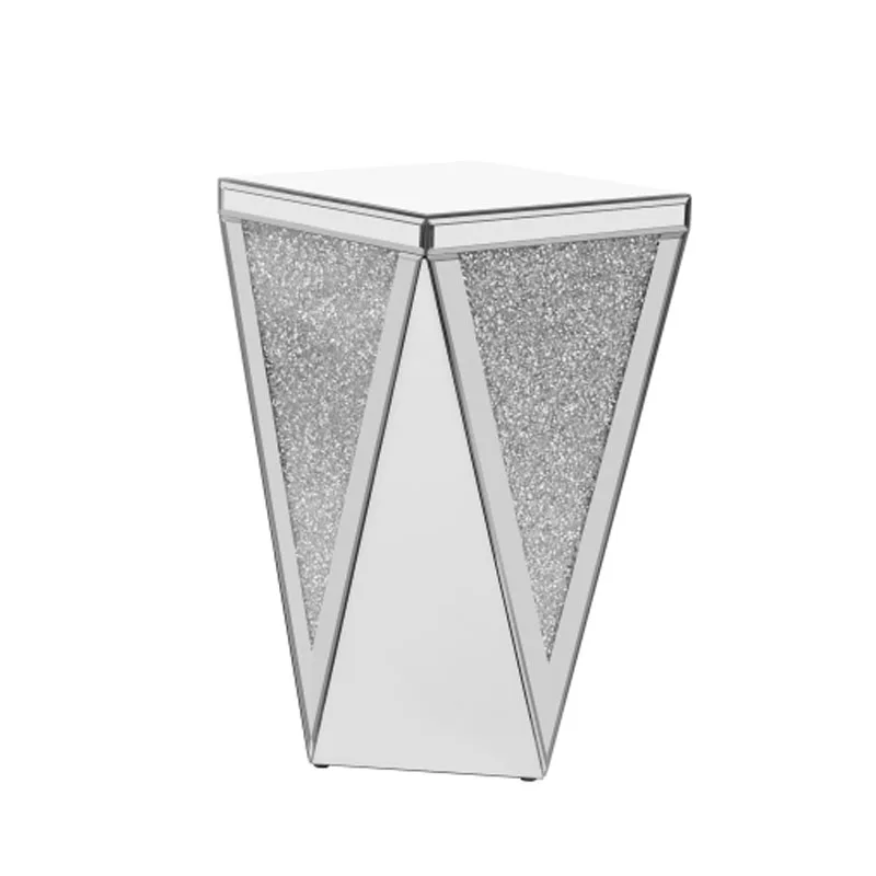 13.8'' Silver Square Mirrored End Table, Modern Side Table with Crushed Diamond for Living Room, No Assembly Required