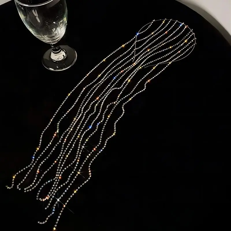Fashion Long Fringe Rhinestone Headpiece Women\'s Shiny Chain Hair Accessories Hair Clips Wedding Party Hair Accessories Jewelry