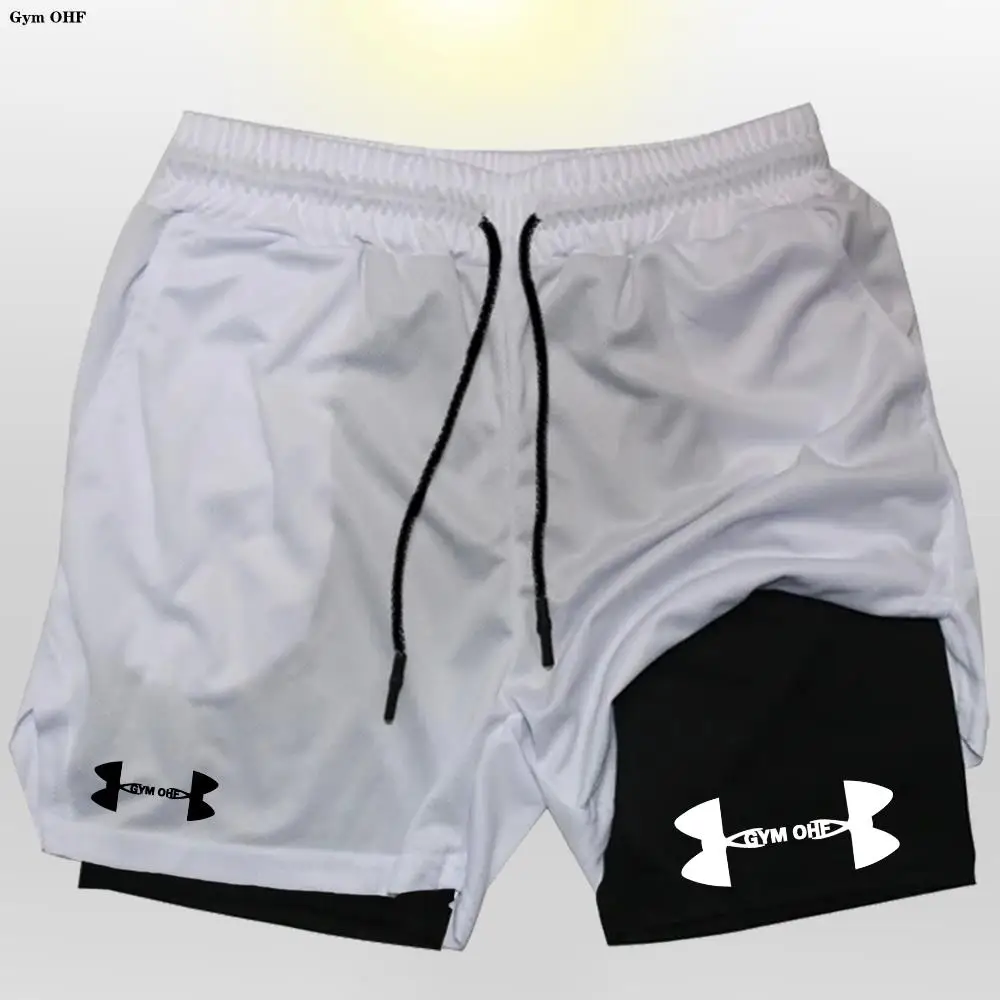 شورت رجالي سريع الجفاف ، ملابس رياضية مزدوجة السطح ، لياقة بدنية رياضية ، تمرين ، بنطال ساخن ، بنطال رياضي لتدريب الذكور ، U-n 2 في 1 #1