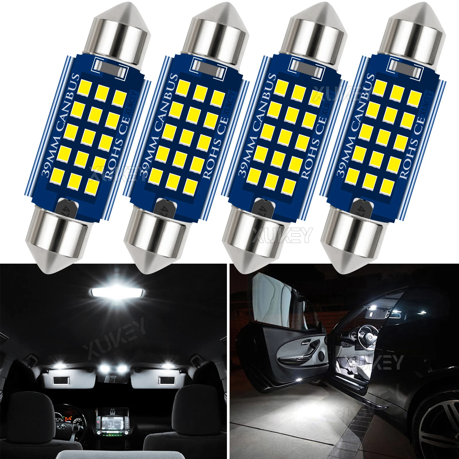 4pcs 39MM Festoon LED C5W Bulb Canbus Error Free 239 6418 DE3175 for Car Interior Dome Map Courtesy Number Plate Light White 12V