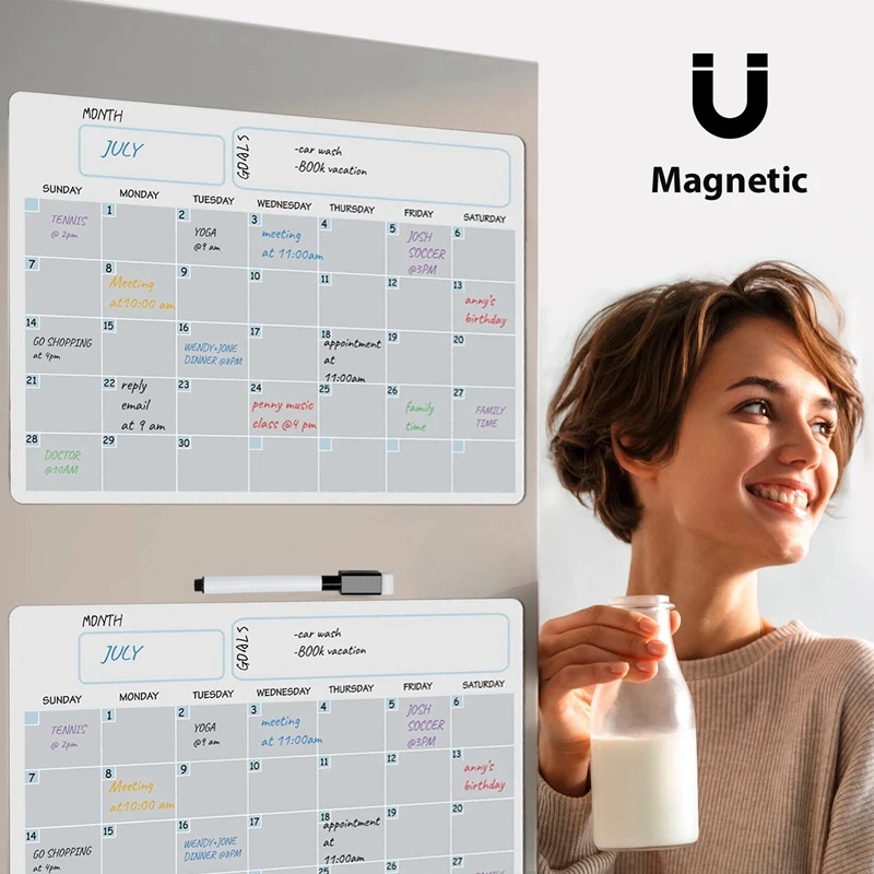 A3 Magnetic Whiteboard Dry Erase Calendar Set Whiteboard Weekly Planner for Refrigerator Fridge Kitchen Home 17X12 inch