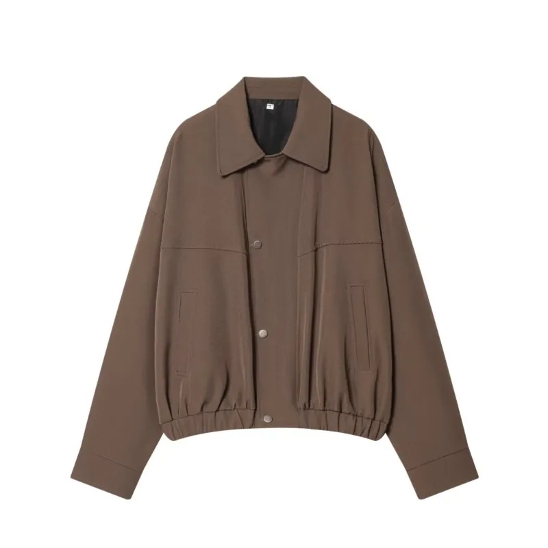 

Женская двубортная куртка, новинка 2026, свободное пальто на молнии с лацканами и эластичным подолом, весенняя повседневная женская модная уличная верхняя одежда, куртки