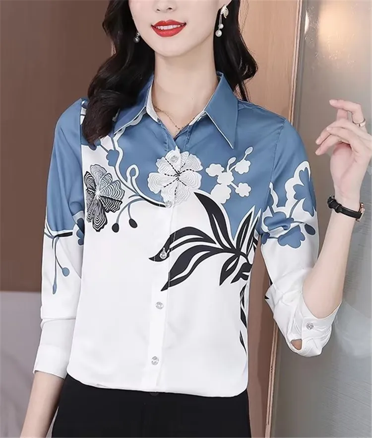 2025 Spring Autumn Trend Vintage Print Women Shirt Tops Fashion Long Sleeve Blouse Casual Office Elegant Female Lapel New Shirt