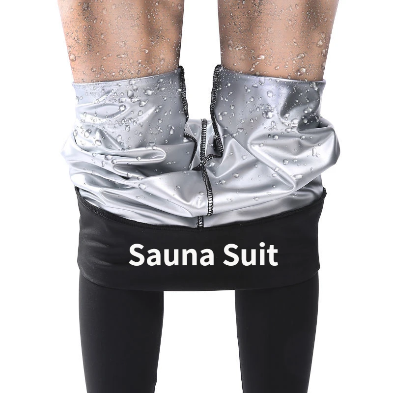 Sauna Suits for Weight Loss Pants Silver Coating Weight Black Waist Trainer High Waist Fat Burning Sweat Fitness Sauna Suit