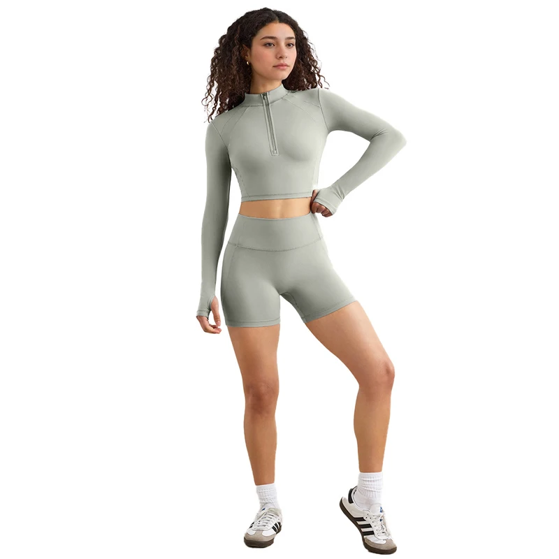 AO Women Zipper Yoga Long Sleeved Outerwear Sports Running Sports Long Sleeved Workout Top Women Gym Athletic Tee Sportswear