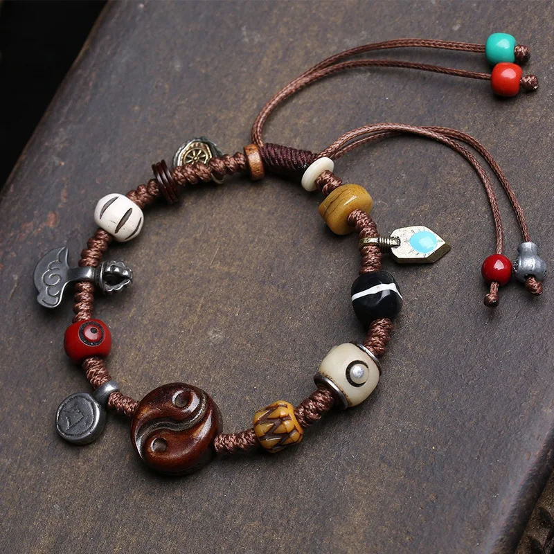 

Tibetan Returned Hand-Woven Bagua Bracelet Copper Cards Vajra Axe Returned Bone Ware Lucite Accessories Bracelet