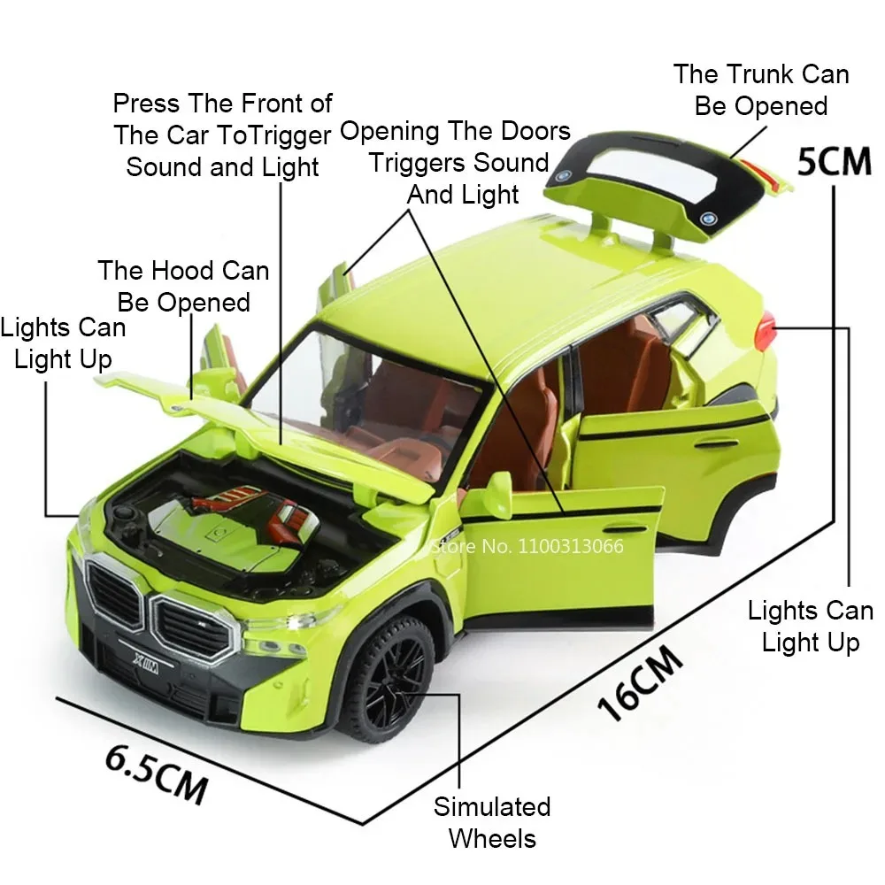 Modelos de coches X3M XM fundidos a escala 1:32, juguetes con música ligera, rueda de coche en miniatura, vehículo extraíble para niños, regalos de cumpleaños