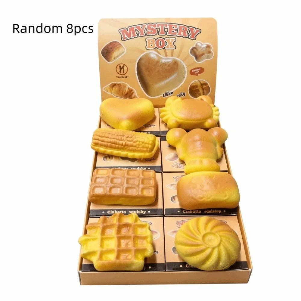 8PCS Simulated Food Simulated Bread Squishy Soft Wet Squeeze Slow Rebound Simulated Bread Fidget Slow Rising Cute