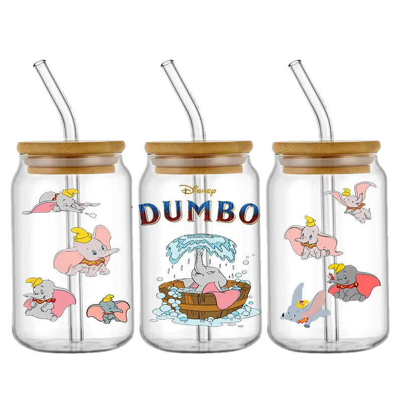 Disney Dumbo 3D Waterproof UV DTF Cup Wrap for 16Oz 10OZ Libbey Glass Can DIY Transfer Sticker