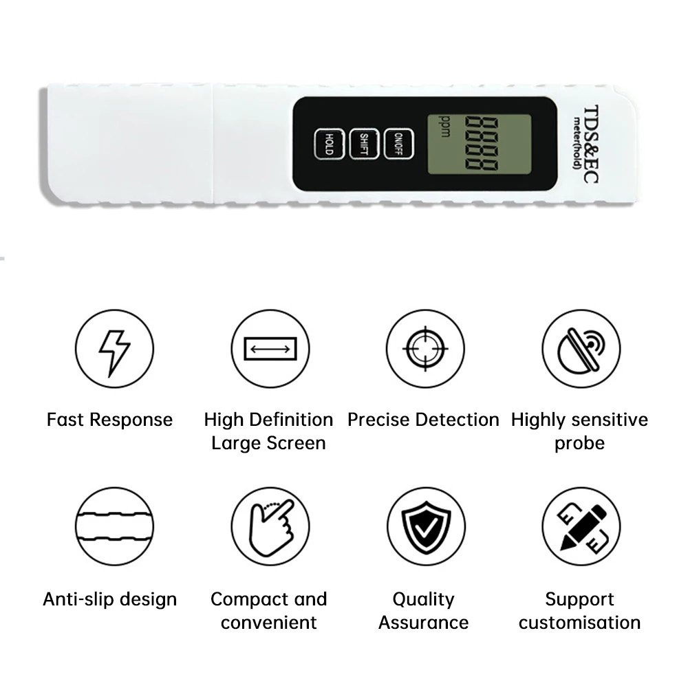 0-9990ppm PH Tester TDS/EC/TEMP Meter LCD With Backlight Testing Conductivity Non-Slip Water Quality Aquarium Detect Tester