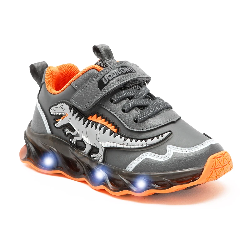 EXDINO-zapatos de cuero con luz LED para niños, zapatillas deportivas parpadeantes para exteriores, 2-6 años