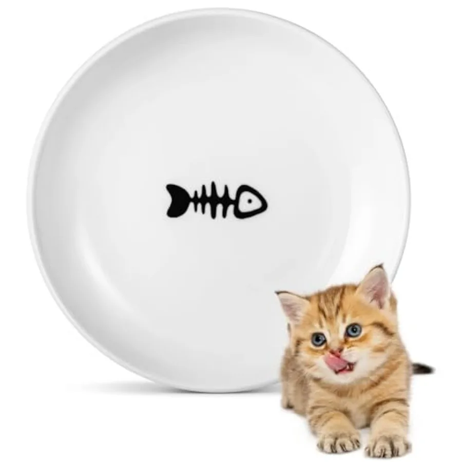 Ceramic Cat Food Plates: Cat Wet Food Bowls/Whisker Fatigue Cat Dishes and Shallow Bowls for Kittens and Small Animals