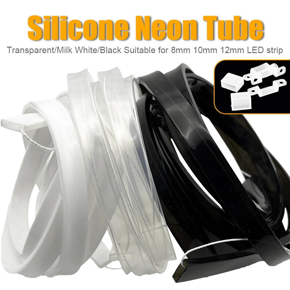 

Transparent Milky White Black LED Silicone Tube Flexible Protection Cover Waterproof For 8/10/12mm WS2812B WS2811 5050 Led Strip