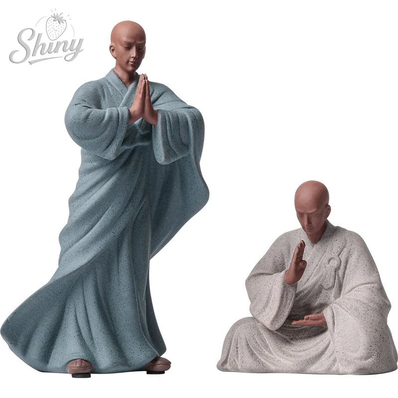 Small Monk Figurine Zen-style Ceramic Figure Small Novice Monk Chinese-style Living Room Entrance Hall Tea Table Decoration