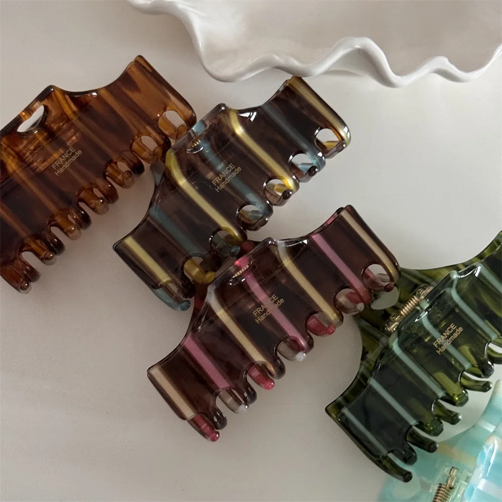 Newly Designed 9CM Geometric Rectangular Large Hair Clip Vintage Acetic Acid Stripe Shark Clip Hair Accessories