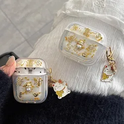 Gold Foil Getting Rich Earphone Case For AirPods 1 2 3 Pro 2nd 4 ANC Pro2 4th Gen New Year Holiday Protective Cover with Pendant