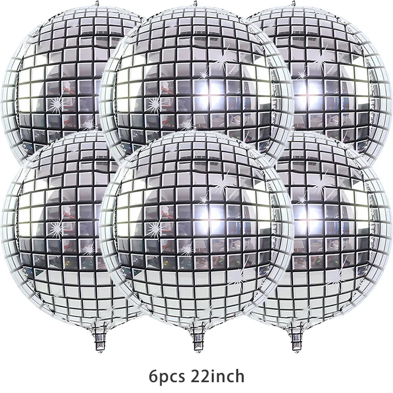 6 Stück 22 Zoll 4D Silber Disco-Kugel Explosions-Sternballon Metallisches Disco-Ballon-Set für Disco-Party Hochzeit Geburtstagsfeier Dekoration – Detail 3