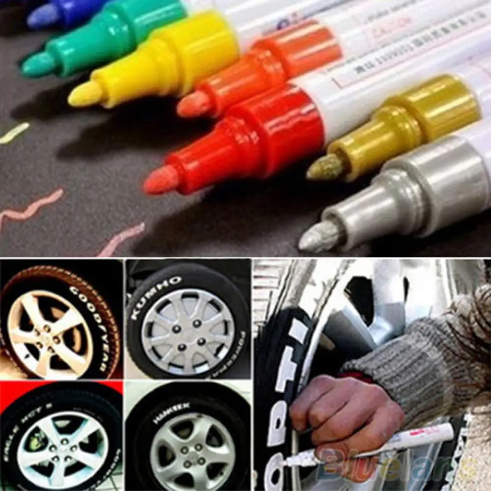 1pcs White Waterproof Cars Wheel Tire Oily Mark Pen Auto Rubber Tyre Paint Pen CD Metal Permanent Paint Marker Graffiti Touch Up