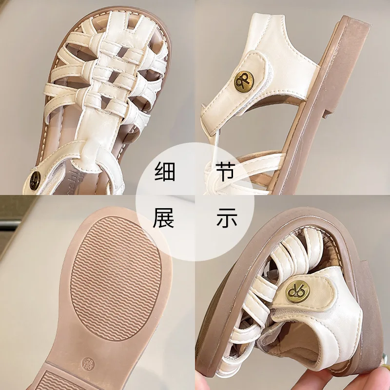 2025 Children's sandals for girls shoes for kids Gladiator Summer soft Flat Heels beach Princess fashion Cut-Outs weave shoes
