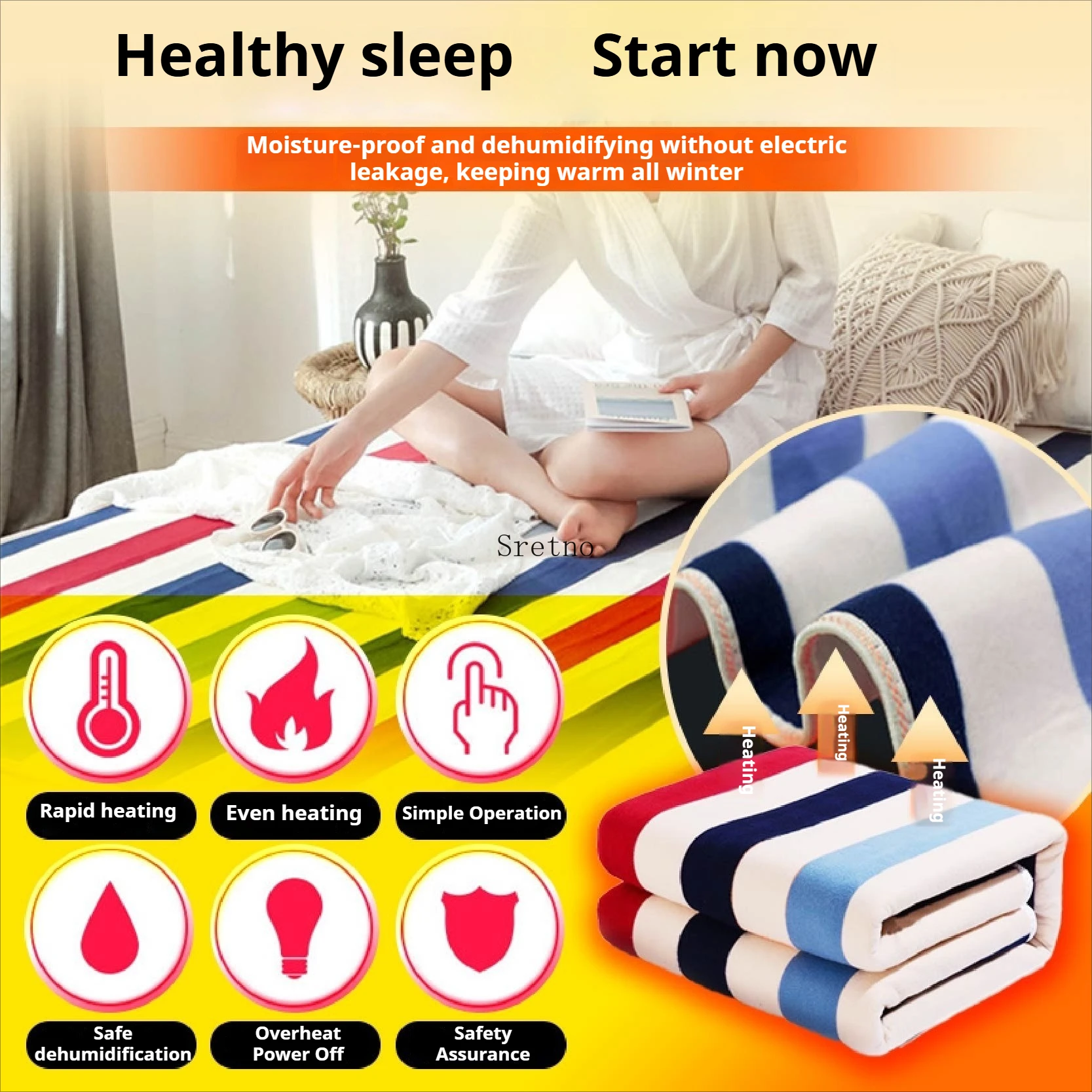 SRETNO بطانيات كهربائية ساخنة من الحرارة الزائدة حماية الجسم تدفئة مخطط لوحة التدفئة الكهربائية الدافئة للمنزل مكتب النوم حصيرة #2