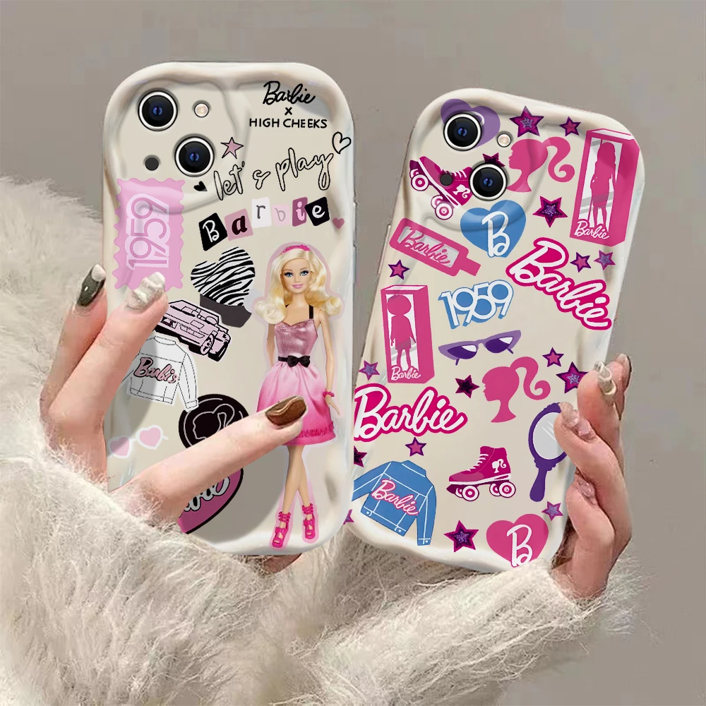 Fashion Cute Girls 3D Wave Case For iPhone 15 14 13 12 11 Pro Max Mini X XR XSMAX 8 7 6S Plus Soft Silicone B-Barbies Cover