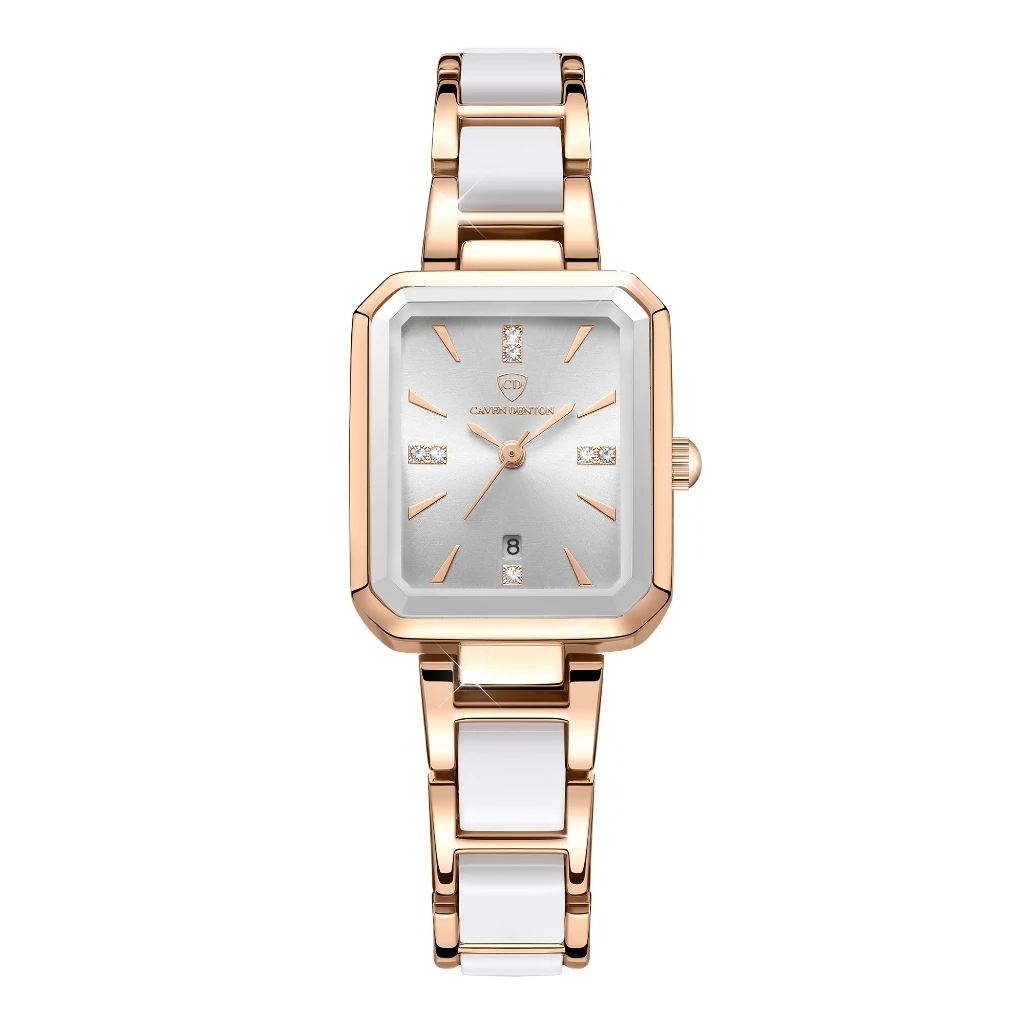CAVEN DENTON Women's Square Quartz Watch Fashion Ladies Wristwatch Elegant Alloy Diamond Style Watch for Students Daily Wear