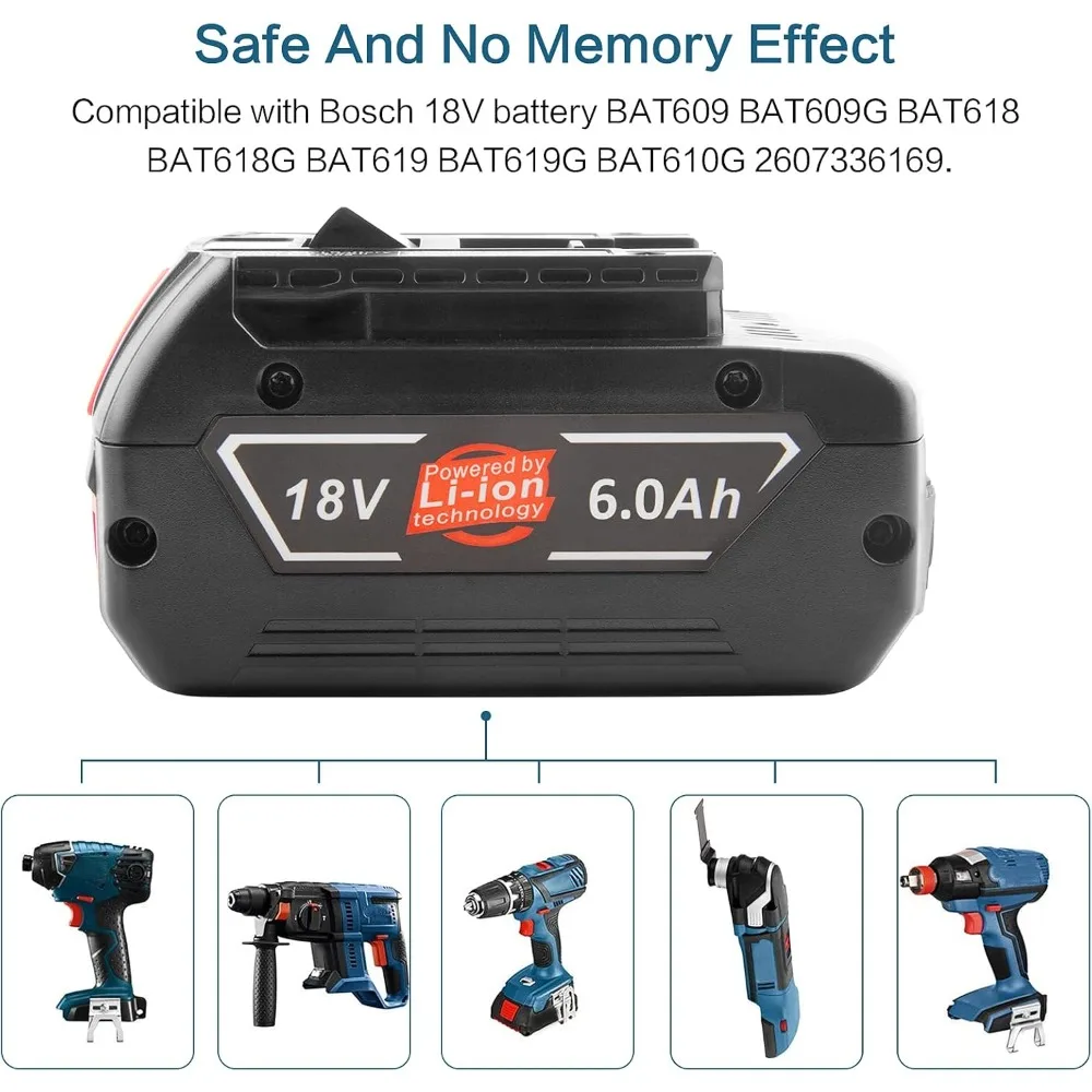 BAT609 6000mAh 18V Lithium Battery Replacement for 18V Cordless Power Tools BAT609G BAT610G BAT611 BAT612 BAT618 BAT618G