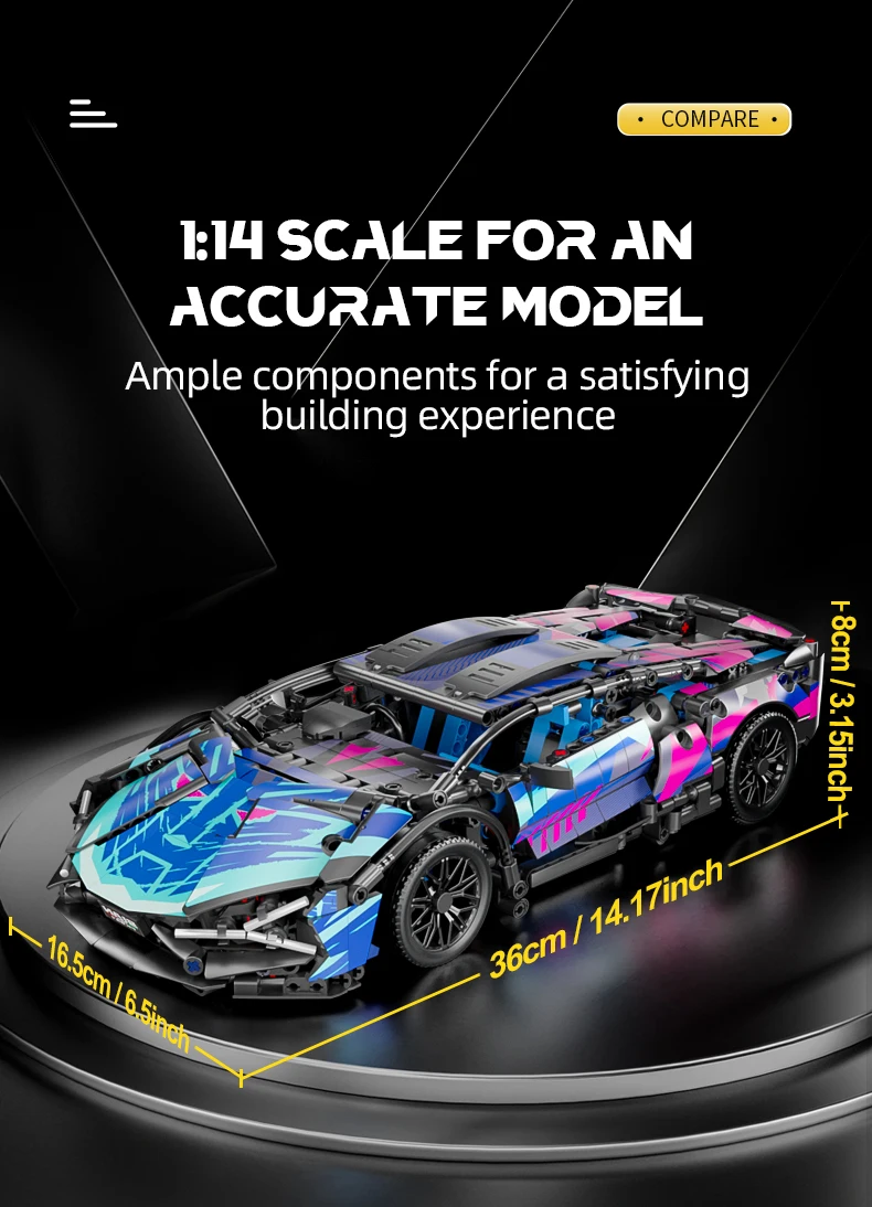 Toylinx 1:14 Technische Bausteine Rennwagen Modell Sammlerstück Auto Konstruktionsspielzeug für Jungen Desktop-Dekorationen mit Box – Detail 14