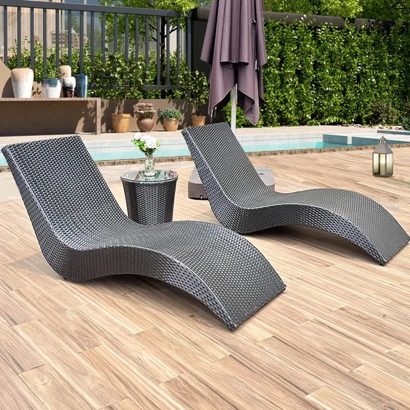 aluminu frame Rattan Sun Lounger beach chair S shape For Pool / Garden / Beach -all weather ant rust waterproof customized color