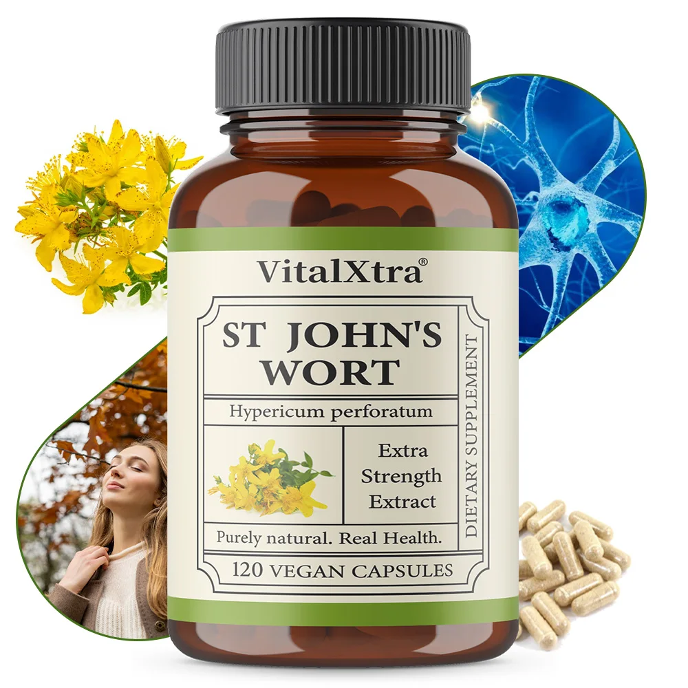 VitalXtra St. John's Wort Capsules, 300 Mg, with Hypericum Perforatum, Mood Regulation, Promotes Sleep, Boost Immunity
