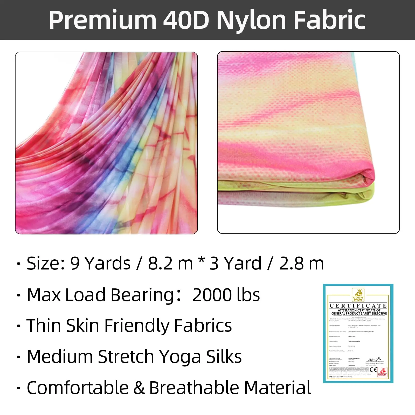 9 Yards Aerial Yoga Silks Kit Colorful Hammock Set with Hardware & Guide for All Levels of Aerial Yoga Practice