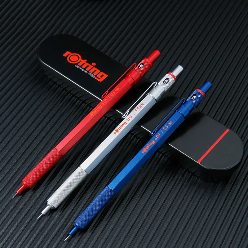 Rotring 600 Mechanical Pencils 0.5mm 0.7mm Professional Drawing Sketching Pens Metallic Body Hexagon Holder Architect Gift