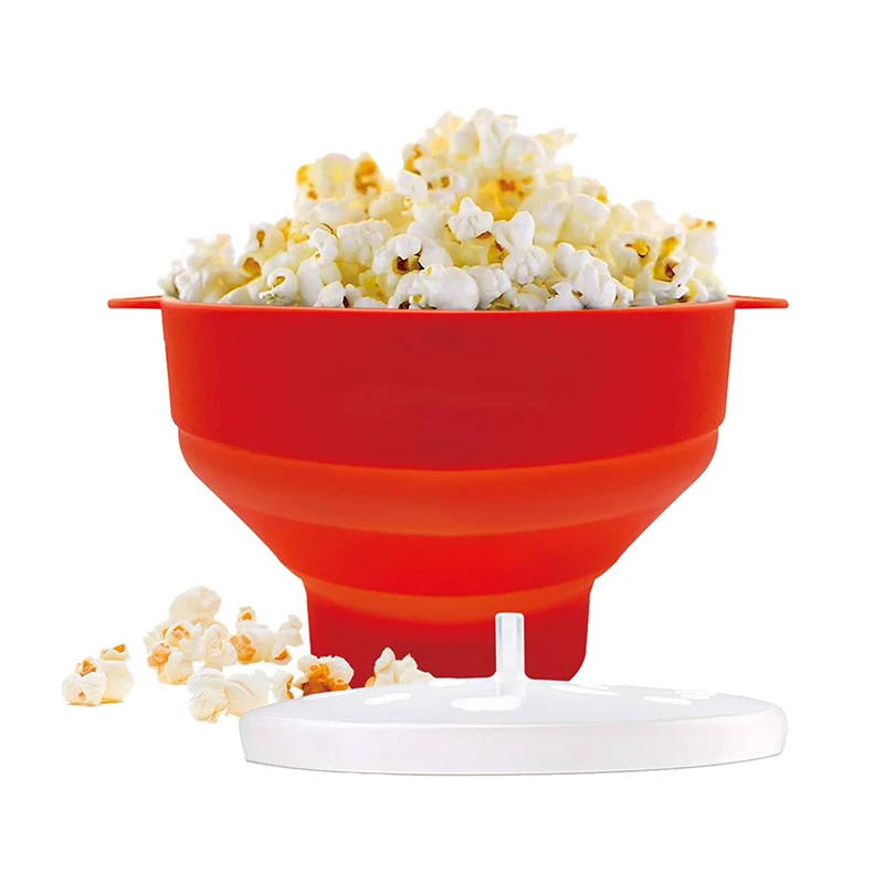 Cuenco de silicona para palomitas de maíz, Cubo de cocina para microondas, fabricante de palomitas de maíz DIY con tapa, plato de fruta para papas fritas, herramientas fáciles de alta calidad