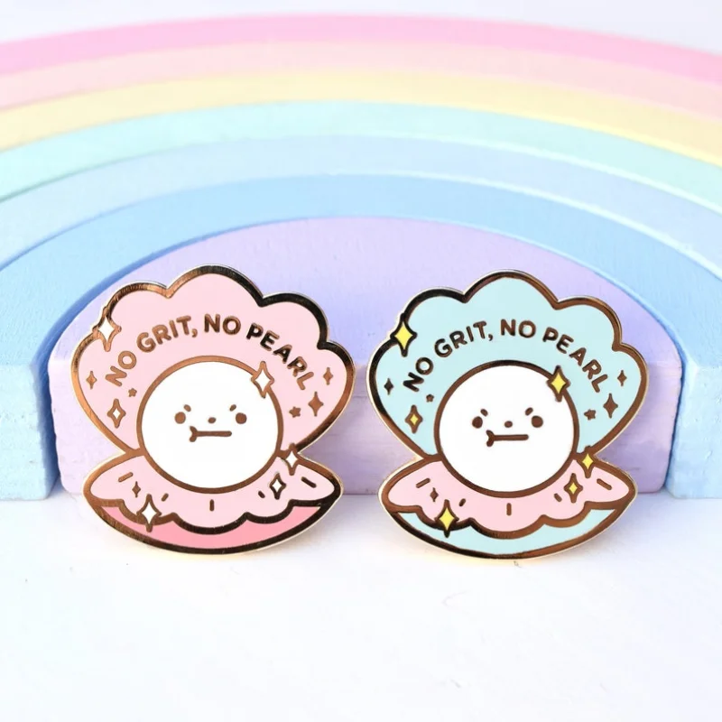 No Grit,  Pearl Enamel Pin Cute Shell Badge Motivational, Support, Inspirational, Positivity, Gift, Anxiety, Mental Health