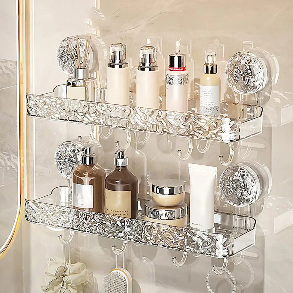 

Bathroom Storage Rack with Hooks Wall-mounted Punch-free Self-adhesive Cosmetic Toothpaste Sink Oaganizer Storage Shelf