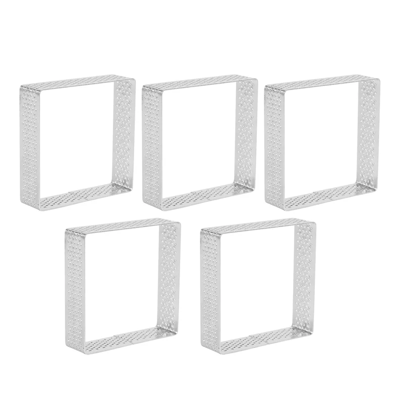 AF93-حلقات تورتة مثقوبة من الفولاذ المقاوم للصدأ، قوالب تارتليت مربعة الشكل، أداة خبز المعجنات الفرنسية، 5 عبوات