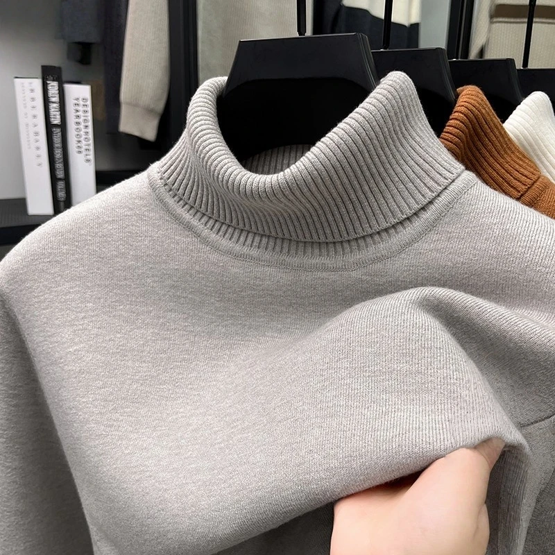 

Thiened Fce High Collar Men's Knitwear Warm Inner irt Autumn Winter Pure Color Versatile Flip Collar Knitted Sweater