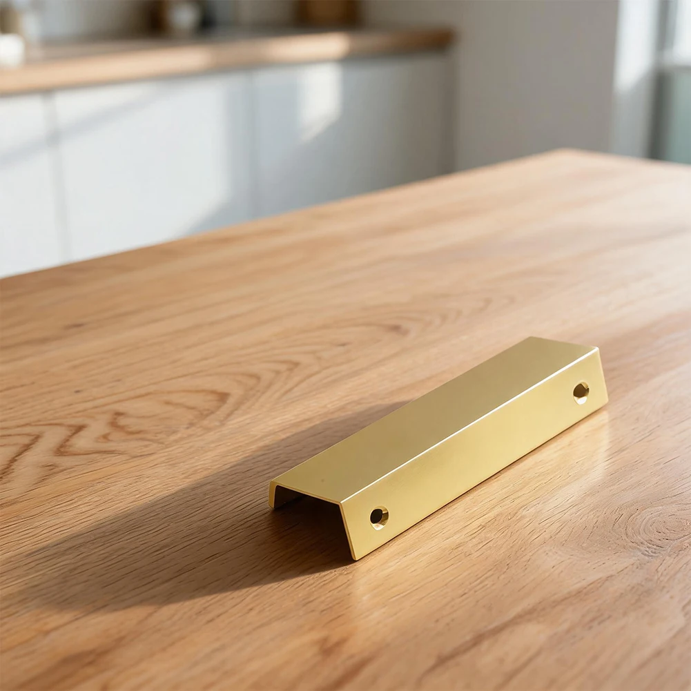 

Golden Edge-Mounted Invisible Handle for Cabinet Doors Drawers Dresser Fronts Providing Clean Minimalist Furniture