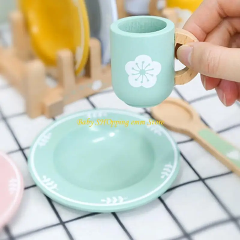 23GD PRIEND PLAY PLAY Accessories for Toddlers 3+ تشمل لعبة الأطباق الخشبية الأواني التعليمية للفتيات الفتيات