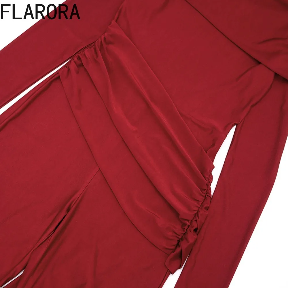 จั๊มพ์สูท FLARORA ดีไซน์หรูหรา แต่งผ้าริบบิ้น ตัดเย็บแบบแพทช์เวิร์ค สำหรับผู้หญิง สไตล์เก๋ไก๋ ไหล่เฉียง จับจีบ กระชับรูปร่าง เหมาะสำหรับงานเลี้ยง ออกงาน หรือกิจกรรมต่างๆ
