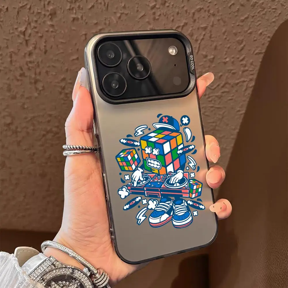 حافظة هاتف لهاتف آيفون 17 16 15 14 13 12 11 برو ماكس أسود أرجواني غير لامع ليزر معدني أورورا فوندا جرافيتي المكعب السحري