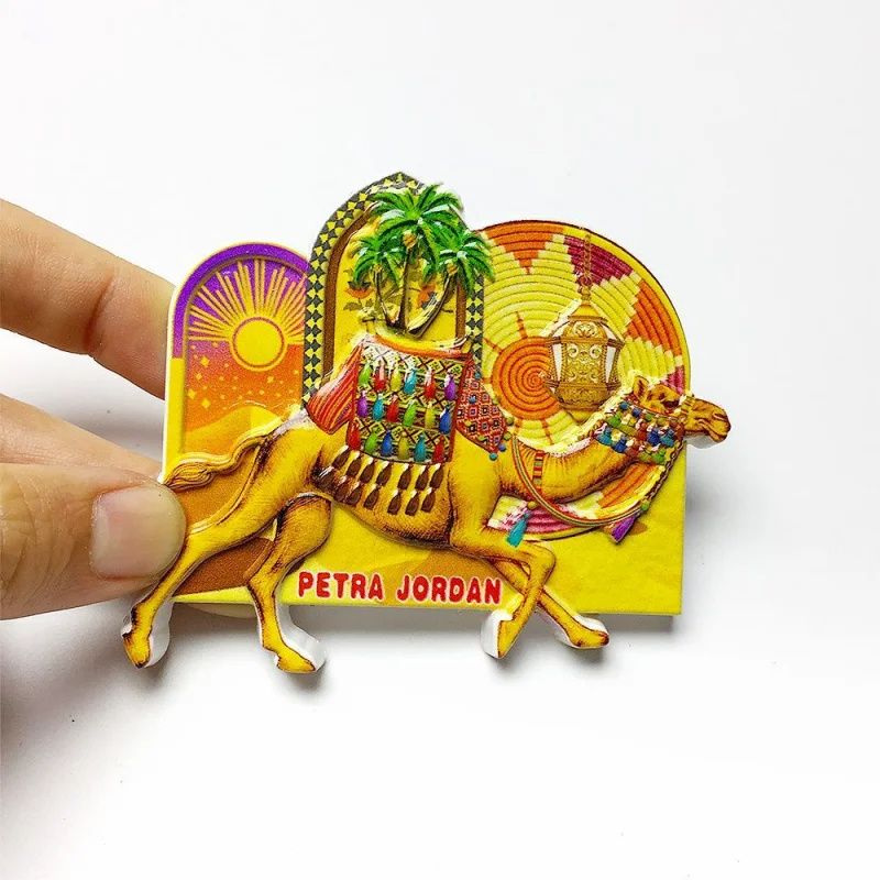 

Jordan Petra Rose City 3D Resin Fridge Magnet, Camel & Palm Home Decor Items, Refrigerator Magnets Cute Souvenir, Imanes Nevera