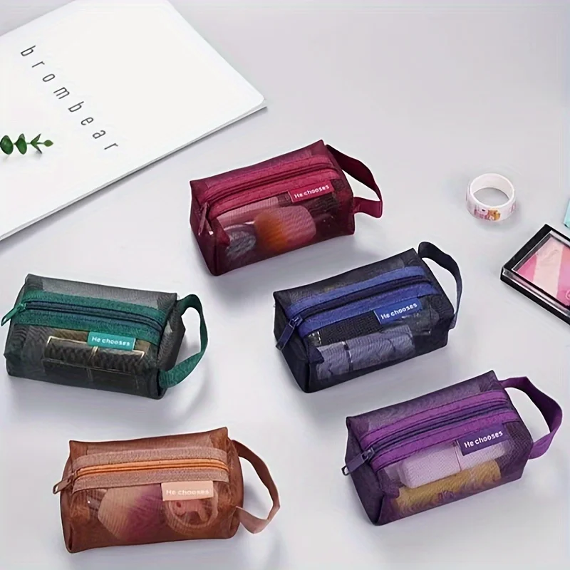 1pc 大容量透明ナイロン小銭入れ - 立体スクエアメッシュキーバッグカードバッグ収納袋